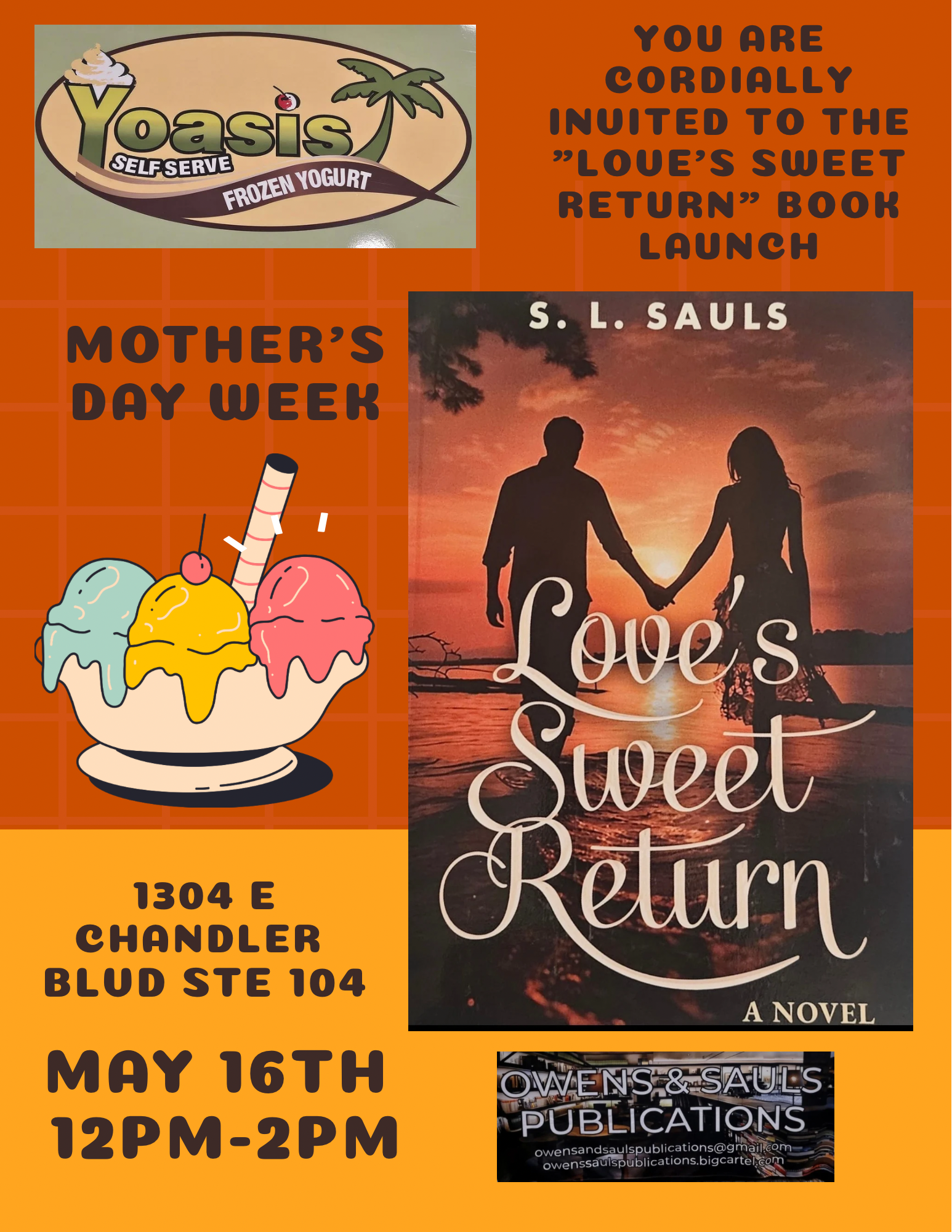 Love’s Sweet Return book launch by S. L. Sauls on May 16th