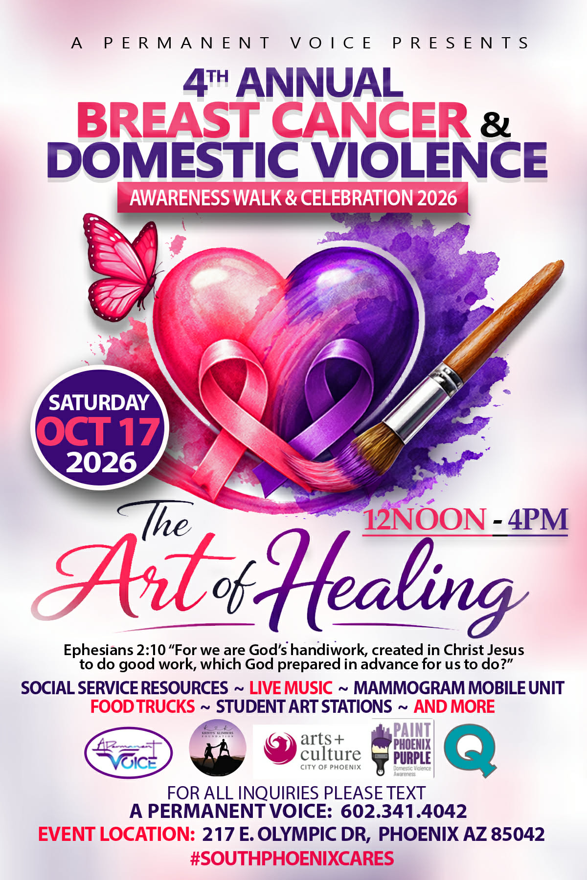 4th Annual Breast Cancer & Domestic Violence Awareness Walk & Celebration. Oct. 17