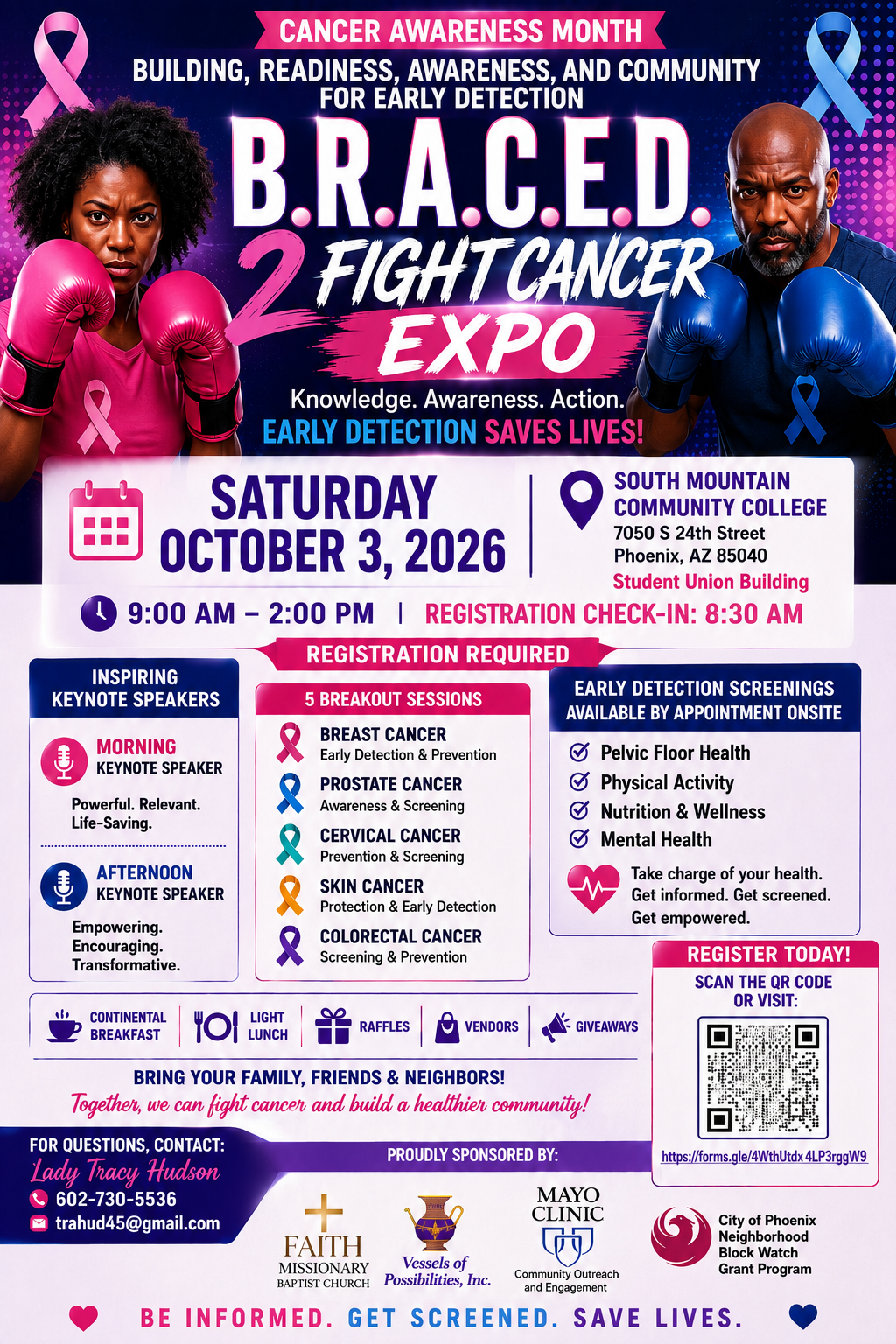 B.R.A.C.E.D. 2 Fight Cancer Expo on Saturday, October 3, 2026, from 9 a.m. to 2 p.m.